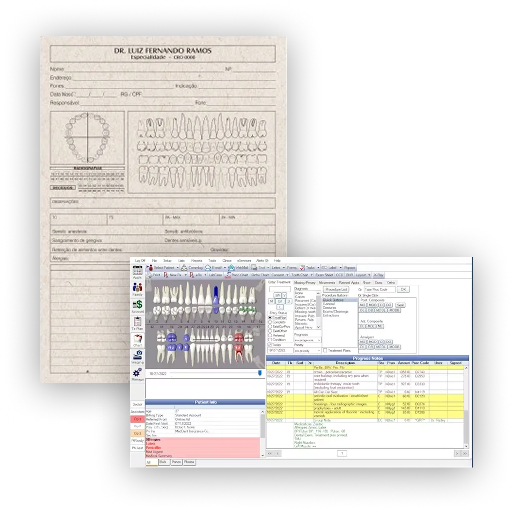 Sistema de gestão odontológica desatualizado com interface antiga
